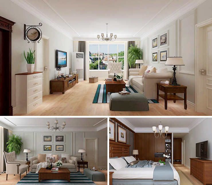 萬錦紅樹灣128平美式風(fēng)格裝修效果圖