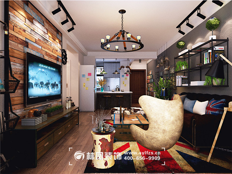 工業(yè)風(fēng)客廳背景墻設(shè)計裝修效果圖