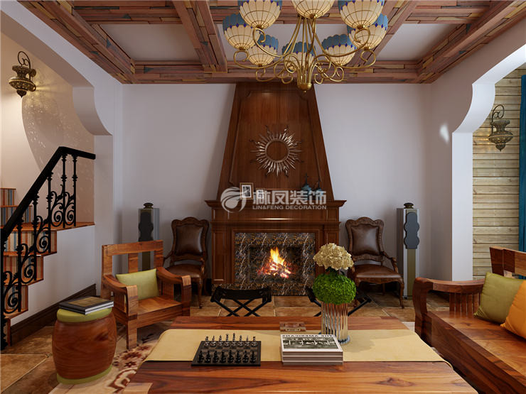 美式風(fēng)格客廳橫梁弱化設(shè)計裝修效果圖