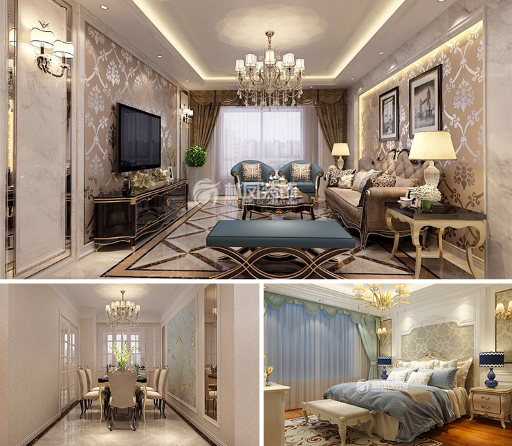 萬科翡翠濱江135平歐式風格裝修效果圖