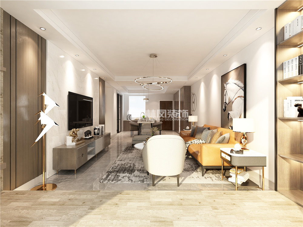 輕奢風格客廳地磚鋪貼裝修效果圖